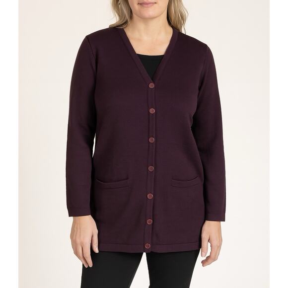 Merino Wool Cardigan Sweater Atlantique Button Down V-Neck Plum Purple Medium - Picture 8 of 8